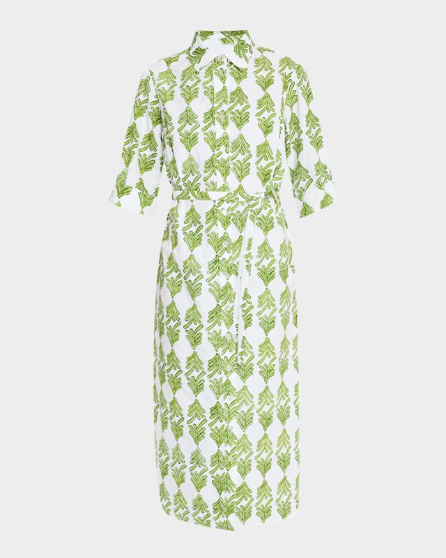 Alex Leaf-Print Cotton Midi Shirtdress